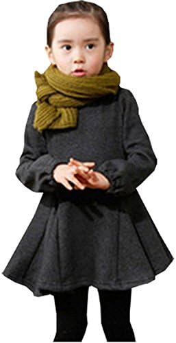 Baby Girls' Autumn Winter Thicken Velvet Sweater Ruffle Top Dresses (110/3-4Years, Grey)