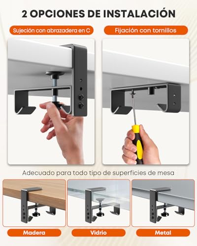 Cable Duct Desk No Drilling 90cm Under Cable Management Desk Clamps/Screw Mount | Escritorio de gestión de cables de tela de 91 cm con abrazadera/tornillo de fijación