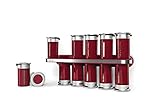 Zevro KCH-06103 Zero Gravity Wall-Mount Magnetic Spice Rack Canisters, Red/Silver - Set of 12