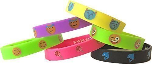 EmojiBandz Emoji Wristbands, Kissing Kitty, Lollipop, Dolphin, Winking Laugh, Angel, Big Smile Emoji!