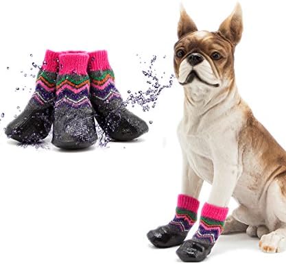 Dog Winter Socks, Hkim Pet Rain Boots Anti-Skidding Waterproof Warm Dog Shoes Breathable Elastic Top Line Paw protector Suit for Outdoor Sport in Winter. (XL)