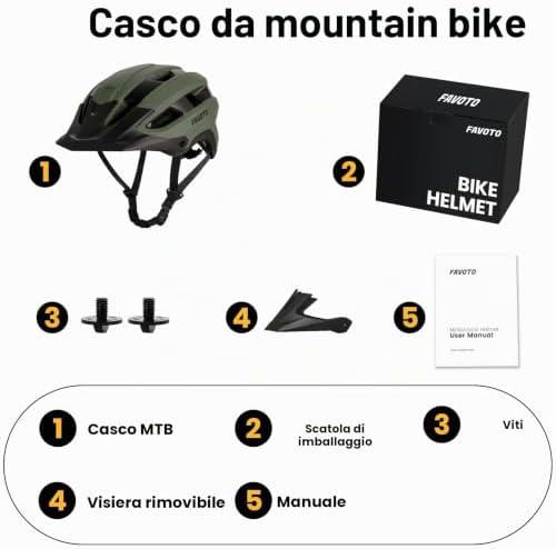 Casco Bici MTB con Visiera Staccabile, Leggero per Uomo