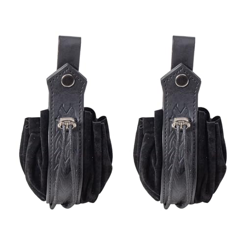 SUMGOGO Medieval Belt Pouch, Faux Leather, Renaissance Style, Small Drawstring Coin Purse, 2 Pack (B-Black) at Amazon