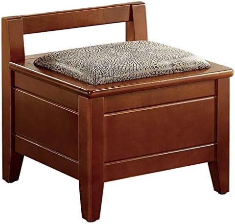 Fjfdz シックなパッド入りスツールフットスツールソファスツール木製ベンチシート 中国風ソリッドウッド変更靴ベンチレザーアート収納リビングルームコーヒーテーブルロースツール 褐色 ストアー 色