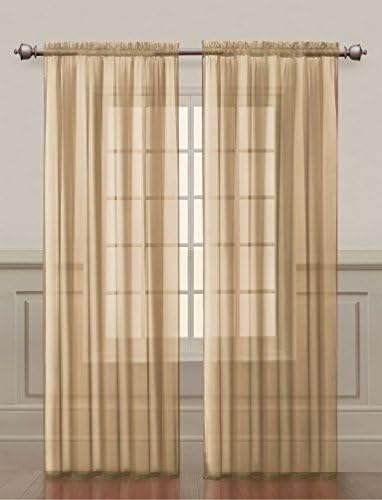 Victoria Classics 2 Pack: Ultra Luxurious High Thread Rod Pocket Sheer Voile Window Curtains by Assorted Colors (Gold)