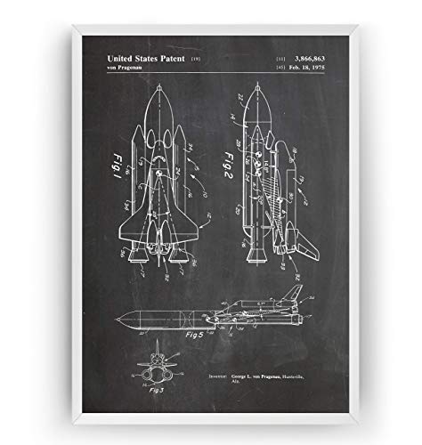 Magic Posters NASA Space Shuttle 1975 Patent Print - Science Poster Gift Astronaut Vintage Blueprint Retro Outer Spaceship Aerospace Wall Art Bedroom Original Decor Rocket - Frame Not Included