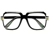 Legendary Run Cazal Style Gazelle Retro Square Clear Lens Eye Glasses (Black Gold)