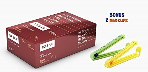 RxBar Real Food Apple Cinnamon Protein Bar, 1.83 Ounce (Pack of 12) Plus 2 Food Storage Bag Clips Free!