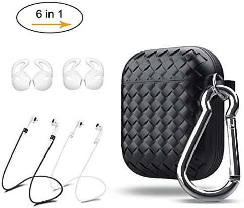 AirPods Case, AirPods Case Cover 6 in 1 AirPods Accessories Protective AirPods Keychain Case & Skin for Apple AirPods Charging Case with AirPods Ear Hook Grips/AirPods Straps/Key-chain