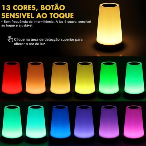 Luminária de Mesa LED Portátil Touch Sem Fio com USB, 13 Cores de Luz, Ajuste de Intensidade e 3 Modos de Iluminação, Ideal para Quarto, Sala e Leitura – Qualidade Premium LNMAX®