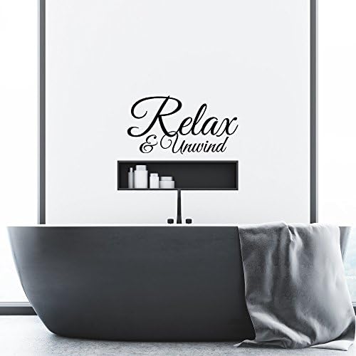 CrafteLife Premium Vinyl Wall Decal | Relax and Unwind (22x11 inches) | Motivational Bathroom Wall Decal Quote Saying with Application Film and Instructions for Home Decor and Wall Art (Black)