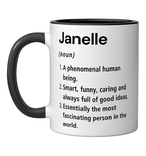 Janelle Name Definition Dictionary Ceramic Mug, Black/White