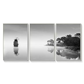 Floating Framed Canvas Wall Art for Living Room, Bedroom Black and White Landscape Canvas Prints for Home Decoration Ready to Hang - 16"x24"x3 Panels