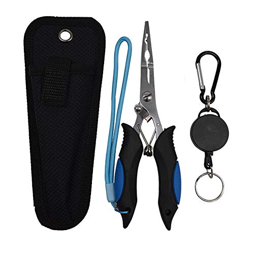 Amoygoog Edelstahl-Angelzange, Angelnadel-Spitzzange, Schneid-Angelschnur, Multitool-Zange mit Hülle und Teleskop…