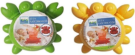Plastic Drink Holders Total of 8 Plastic Crab Drink Holders (4 Green &amp; 4 Yellow), For Beach, Pool, Picnic Tables, etc