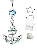 (1pc Aqua) 316L Surgical Steel Gemmed Anchor Dangle Navel Ring(Sold Individually)