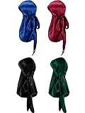 Tatuo 2 Pieces Velvet Durag and 2 Pieces Silky Soft Durag Cap Headwraps with Long Tail and Wide Straps for 360 Waves (Style B)