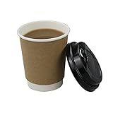 HOMMP 8 Oz Disposable Hot Coffee Paper Cups with Lids and Cup Sleeves, 50 Counts/ Box
