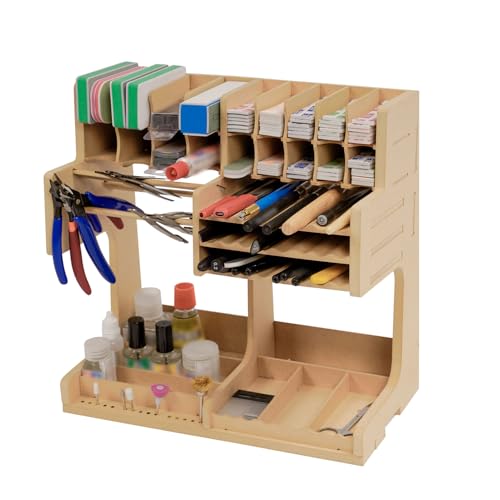 Bucasso Wooden Organizer Rack for Model Making with MDF Material, Paint Rack, Screwdriver/Brush Holder, for Tamiya Paints and Tools, GK1