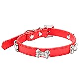 Pet Collar,Haoricu Small Dog Collars Bling Crystal With Bone Necklace Puppy Cat (S, Red)
