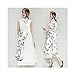 Women Ladies Bamboo Print 2 Piece Linen Silk Cheongsam Qipao Dress with 3/4 Sleeve