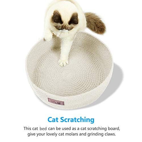 Round Cat Bed Basket Nest Cotton Rope Woven Warm Medium Pet Sleeping Bed House Nesting Rest Cute Fun Scratcher Scratching Scratch Mat Pad Puppy Small Dogs Indoor Play Eco Washable Winter Summer Beige - Thumbnail 4