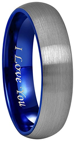 6mm 8mm 10mm Blue Domed Tungsten Carbide Wedding Band Ring Engraved 