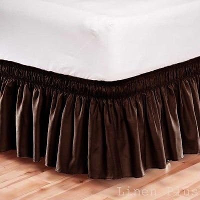 Amazon Com Linen Elastic Bed Skirt Dust Ruffle Easy Fit California King Sizes Size Brown Home Kitchen