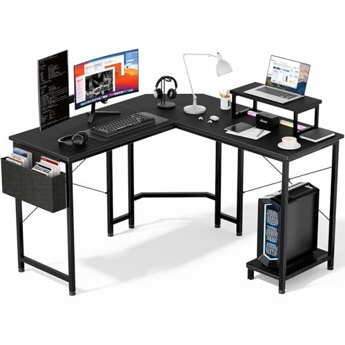 COSENGA Escritorio Gamer, Escritorio para Computadora en Forma de L de 51 Pulgadas con Soporte para Monitor y Bolsa Almacenamiento, Escritorio en L para Oficina y Gaming, Negro