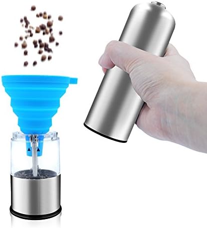 Automatic Pepper and Salt Grinder GUYUCOM Stainless Steel Electric Adjustable Pepper Mill Grinder Battery Powered with LED Light (9.2")
