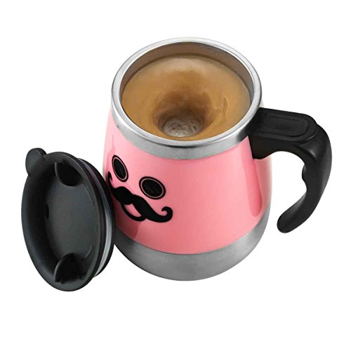 LEADNOVO Self Stirring Stainless Steel Mug 450ml/15.2oz Pink