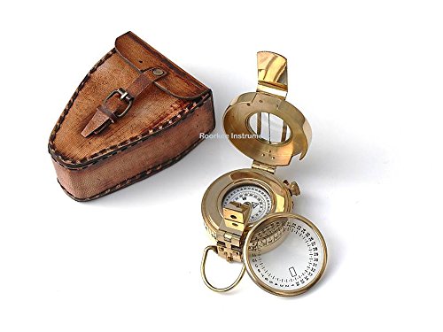 Roorkee Instruments India Solid Brass Prismatic Compass with Leather Case - Thumbnail 5