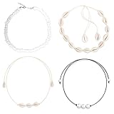 HAOEN Natural Puka-Shell-Choker-Necklace, Handmade Vsco-Seashell Choker Necklace for Women Men Boys Girls,White Unisex Adjustable Shell Necklace Choker 4 pcs