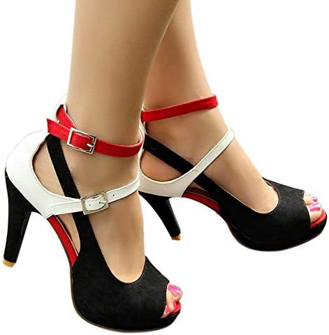 Women's Summer T-Shaped Wood-Tone Buckle Block Suede Open Toe Heel Pump Sandals