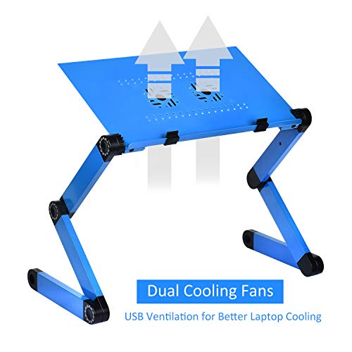 BAIJIAWEI Adjustable Laptop Table Stand with 2 CPU Cooling Fan, Portable Vented Lap Desk with Mouse Pad Side, Foldable Tray Table for Bed, Couch and Sofa
