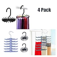 H2solution Tie Rack Holder, Belt Racks with Non-Slip Clips and 360 Degree Swivel Tie Hanger Rack, Space Saving Organizer 4 Pack