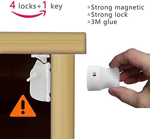 Child Proofing Baby Safety Magnetic Cabinet &amp; Drawers Locks Holds Strongly - No Tools Or Screws Needed (4 Locks + 1 Key)