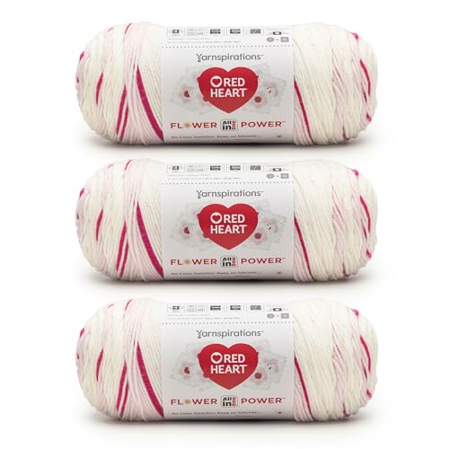Red Heart All in ONE Flower Power Cherry Blossom Yarn - 3 Pack of 8.8oz/250g - 100% Acrylic - #4 Worsted (Medium) - 440 Yards - Knitting/Crochet
