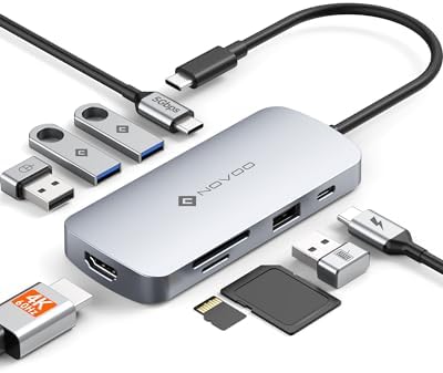 USB C 9 em 1 Docking Station, HDMI 4K@60, PD 100W, SD/TF