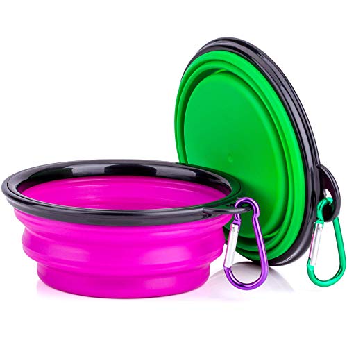 IDEGG Portable Silicone Pet Bowl 7 Inches Foldable Expandable Water Feeding Travel Bowl Cup Dish for Pet Dog Cat and Small Animals (Set of 2,Blue+Green)