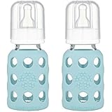 Lifefactory Glass Baby Bottle with Silicone Sleeve 4 Ounce, 2 Pack - Mint