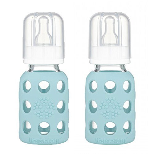 Lifefactory Glass Baby Bottle with Silicone Sleeve 4 Ounce, 2 Pack - Mint