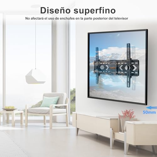 JXMTSPW Soporte de TV con inclinación para Pantallas de 32”-84”, Máx VESA 600x400 mm,Soporta hasta 75 kg, 40 42 43 50 55 60 65 70 75 Pulgadas Universal Soporte de Pared para TV Inclinable