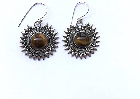 Enhara Jewels Delicate Light Weight Oxidized Silver Minimalistic Gemstone Earrings, Tigers Eye Earrings, Boho Earrings