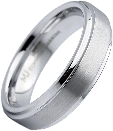 MJ 6mm White Tungsten Carbide Brushed Wedding Ring Recessed edge Size 12