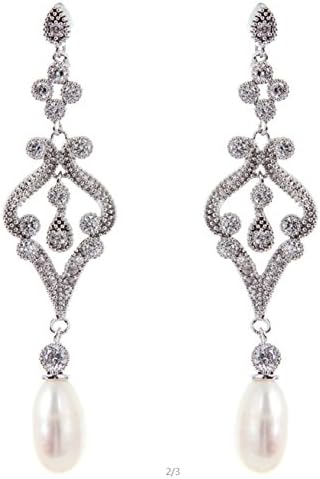 Fengshang White Gold Vintage Crystal Flower Vase Chandelier Earring Simulated Pearl