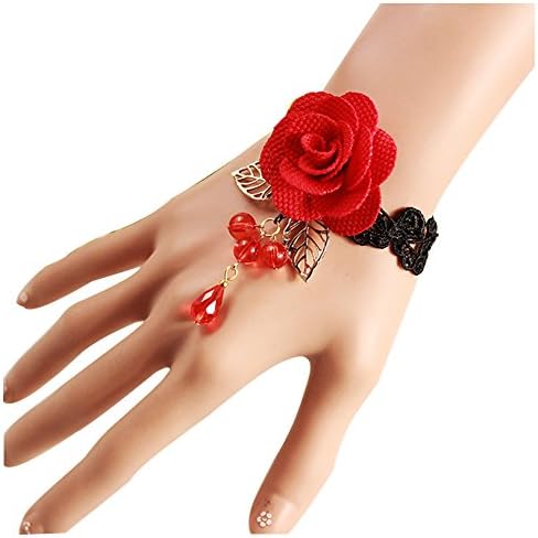 Sumery Fashion Red Rose Lace Bracelet Romantic European Style Wedding Decoration Women
