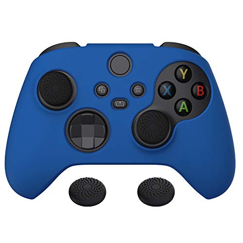PlayVital Blue Pure Series Anti-Slip Silicone Cover Skin for Xbox Series X Controller, Soft Rubber Case Protector for Xbox Core Wireless Controller with Black Thumb Grip Caps