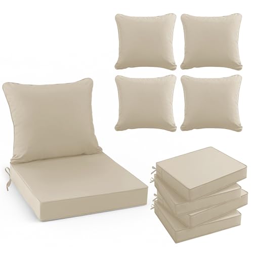 Summsun Outdoor Chair Cushions Set of 4, 24 x 24 Inch, Cream
