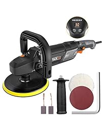 Pulidor, 7 pulgadas 9 pulgadas, velocidad variable, arranque suave, pantalla digital e indicador LED, 12,5 Amp 3000 rpm, longitud del núcleo de 10 pies, lija y disco de lana, mango desmontable, ideal para pulido de coche Tacklife